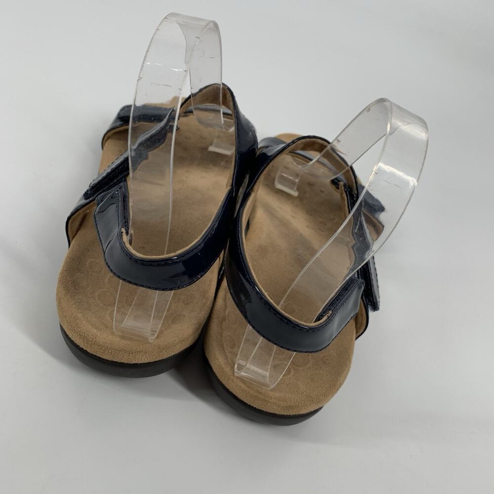 $90 Vionic Farra Patent Leather 3 Strap Orthopedic Sandals 7 Womens Navy Blue - Picture 3 of 8